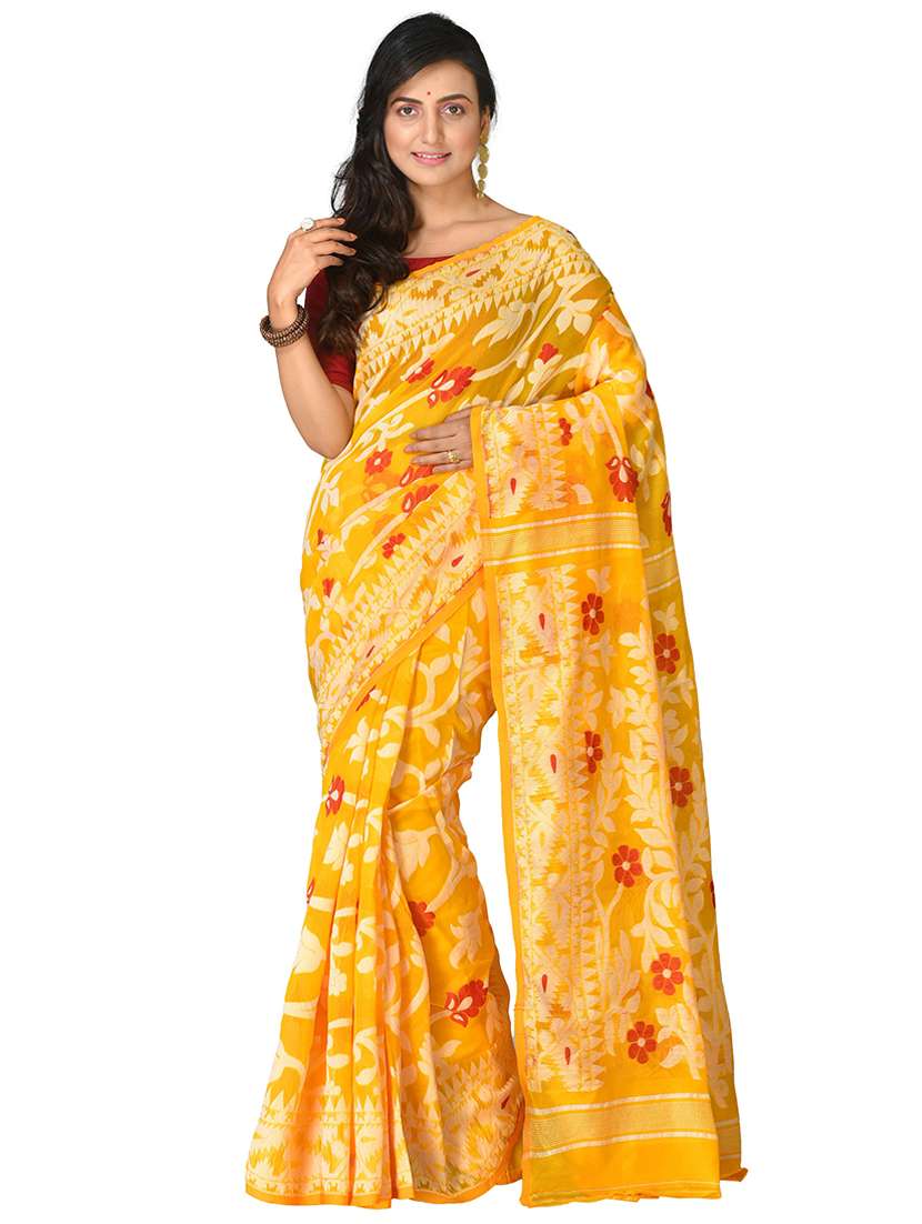 women's self design yellow colored saree with blouse - 20614155 - Zoom Image - 0