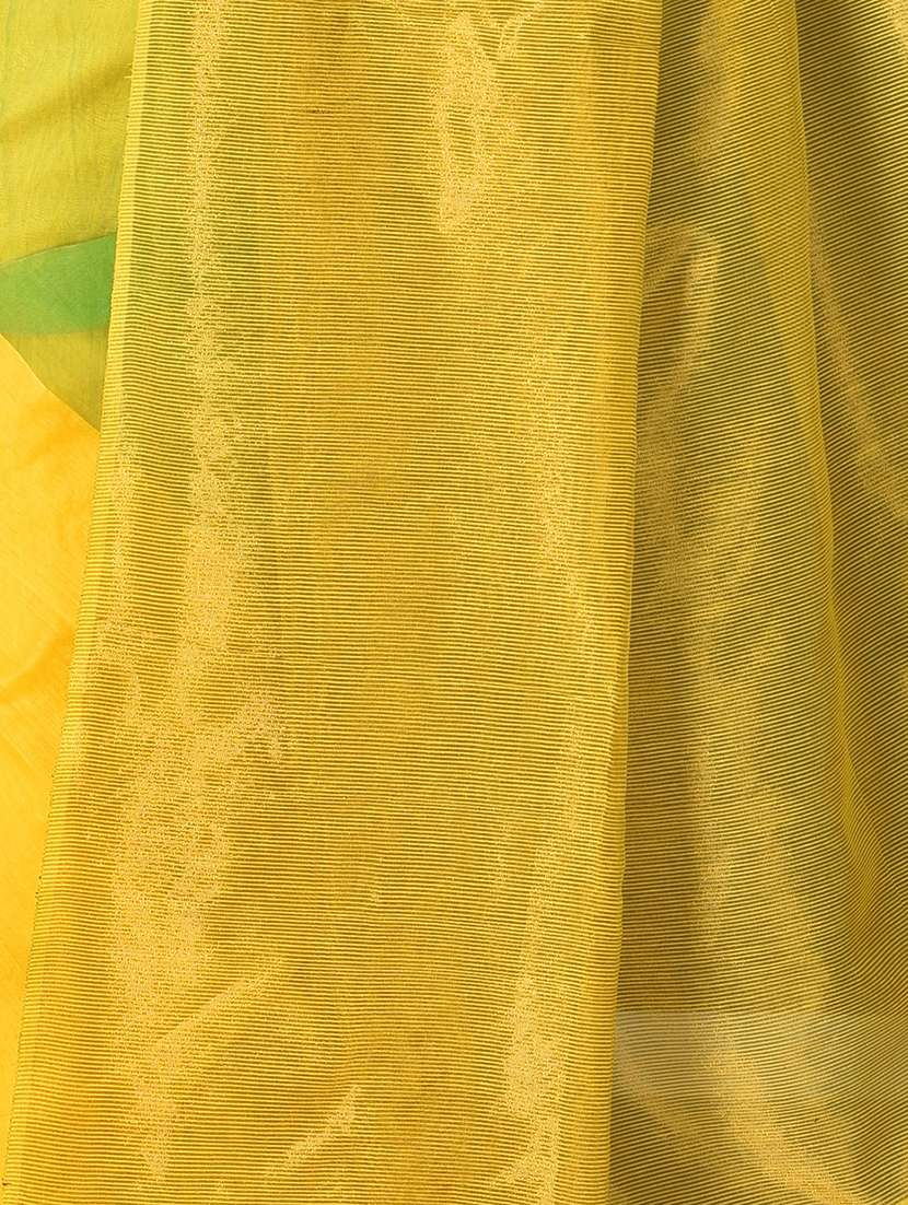women yellow & green self design handloom saree with blouse - 20614159 - Standard Image - 3