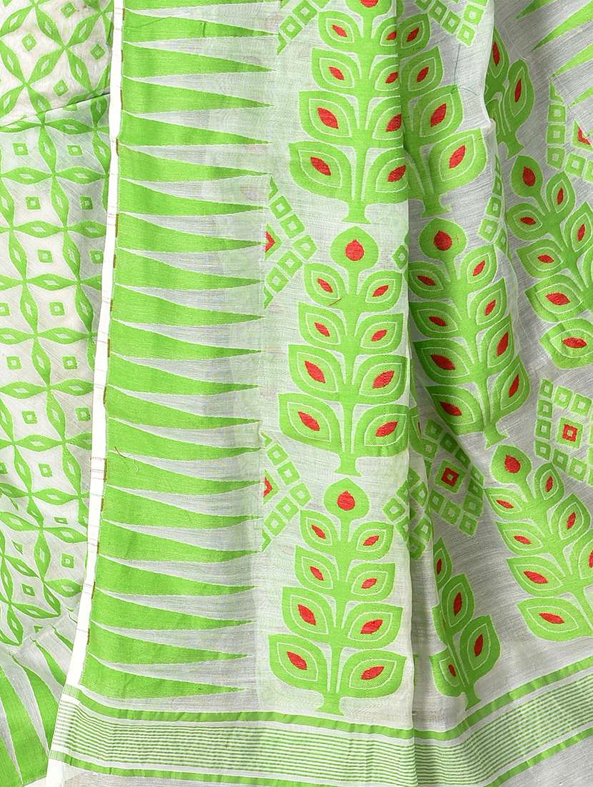 green self design jamdani saree with blouse - 20614161 -  Standard Image - 3
