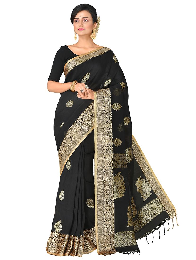women's self design black colored saree with blouse - 20614162 -  Zoom Image - 0