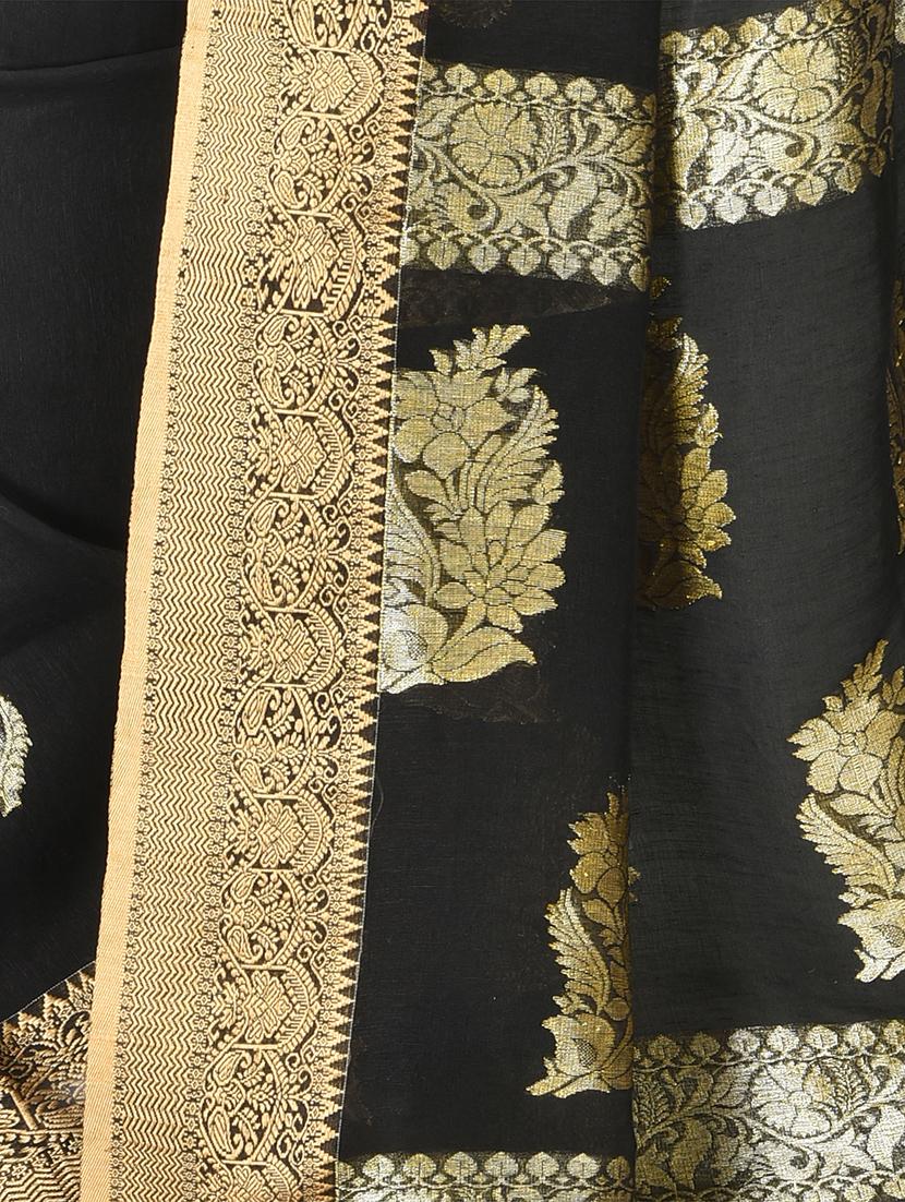 women's self design black colored saree with blouse - 20614162 - Standard Image - 3