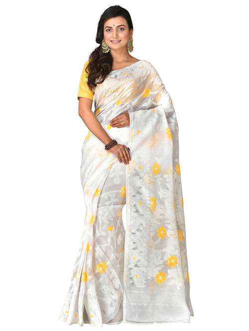 women's self design white colored saree with blouse - 20614163 -  Standard Image - 0