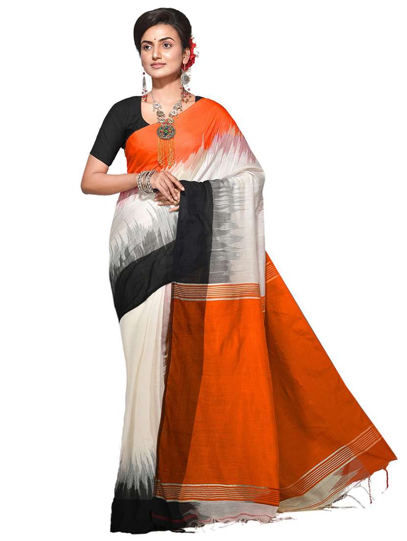 multi colored self design handloom saree with blouse - 20614185 - Zoom Image - 0