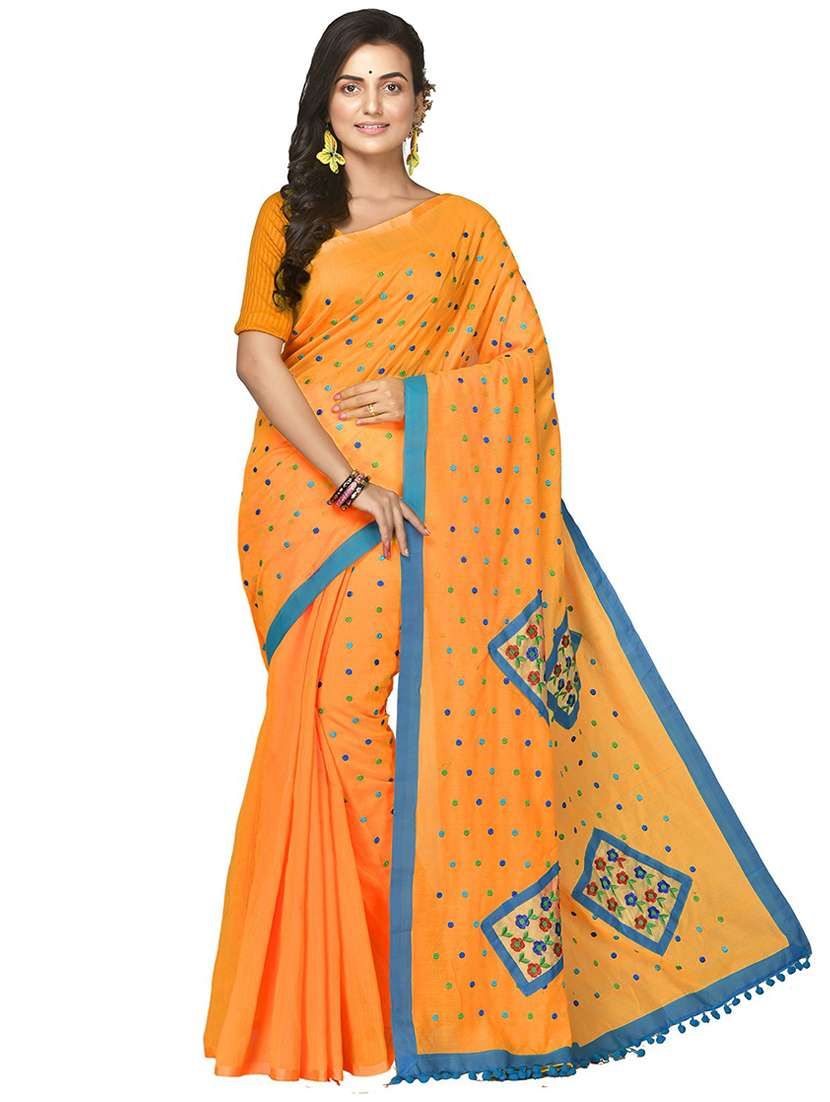 women mustard embroidered saree with blouse - 20614187 -  Zoom Image - 0