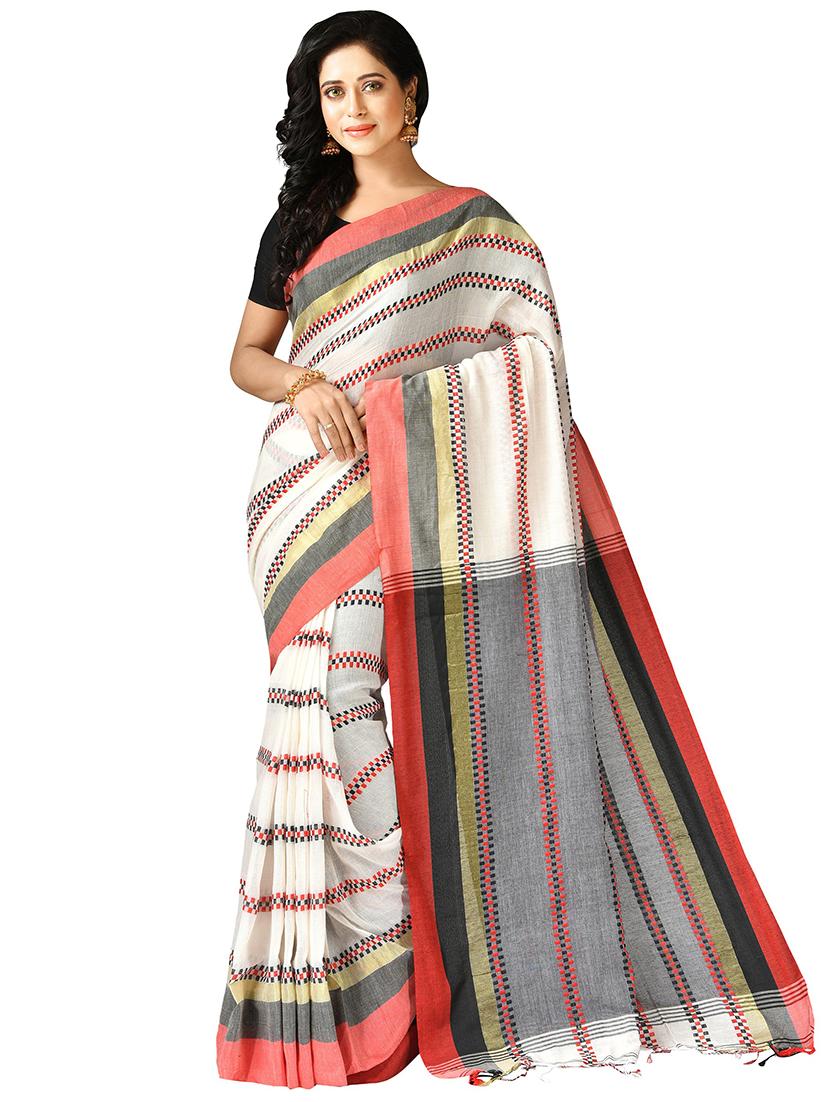 women multi color embroidered handloom saree with blouse - 20614202 -  Zoom Image - 0
