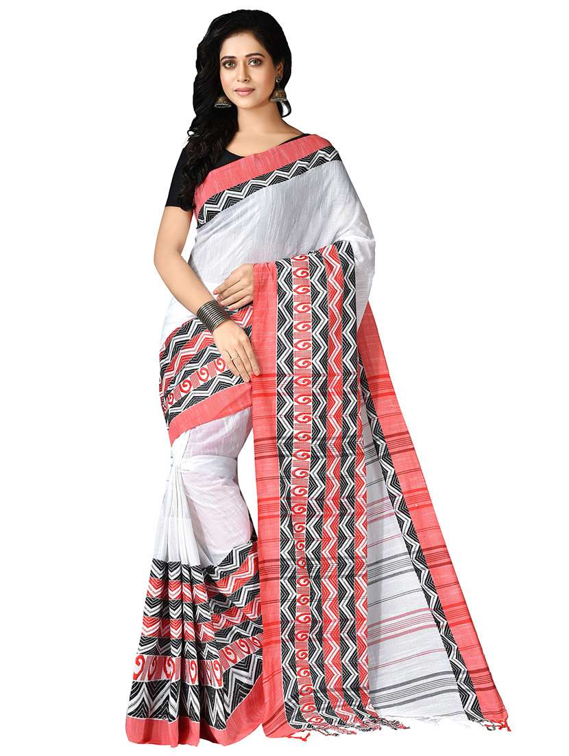 white self design handloom saree with blouse