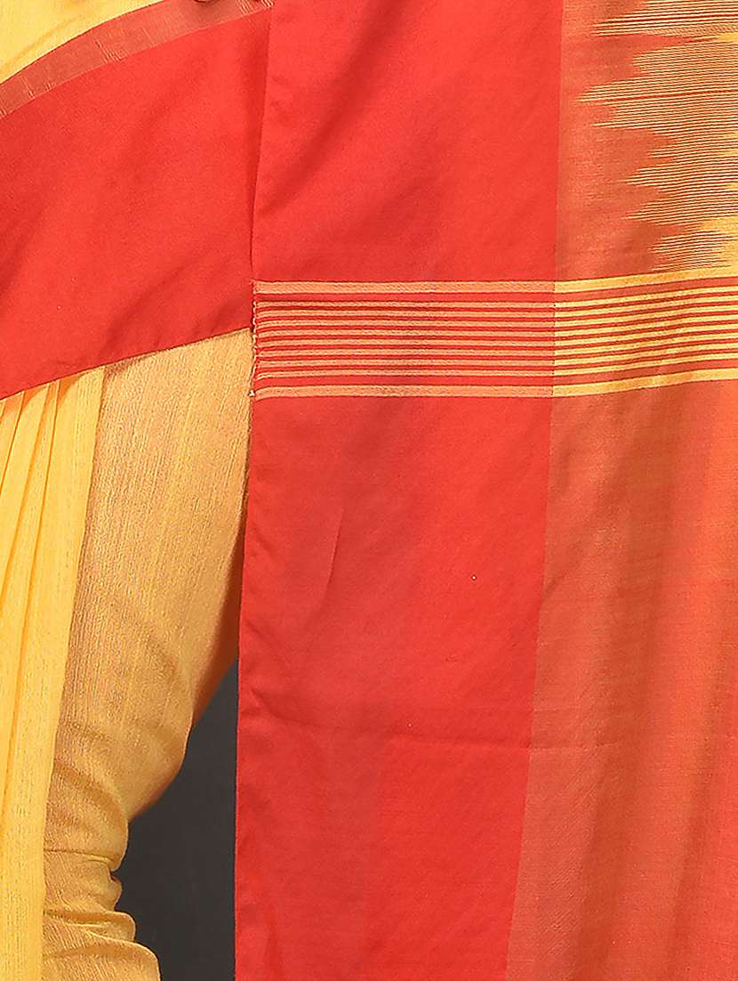women yellow & orange self design handloom saree with blouse - 20614228 -  Standard Image - 3