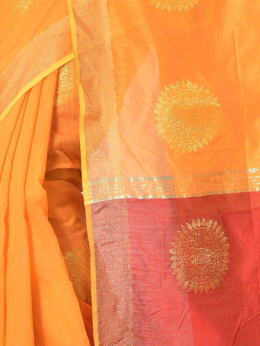 women orange self design handloom saree with blouse - 20614234 -  Standard Image - 3