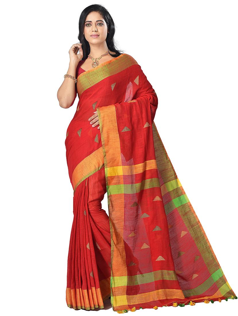 women's self design red colored saree with blouse - 20614236 -  Zoom Image - 0