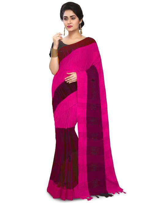 women pink stripes handloom saree with blouse - 20614240 -  Standard Image - 0