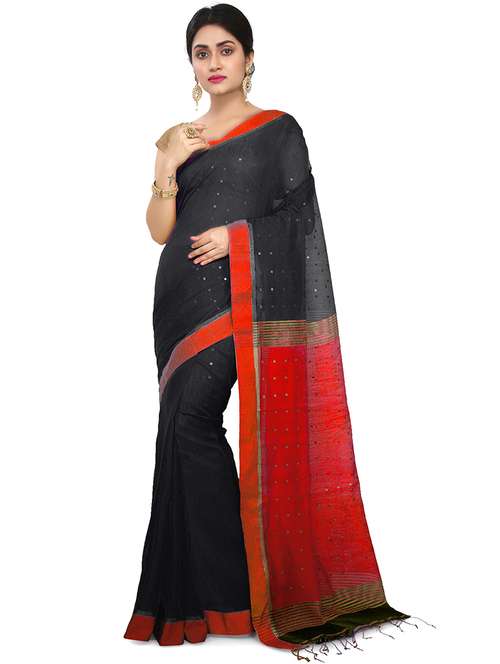 women black self design handloom saree with blouse - 20614242 - Standard Image - 0