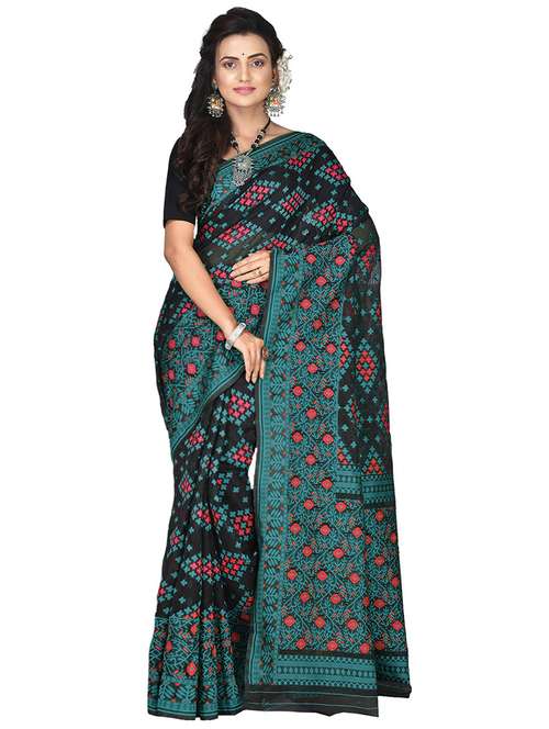 women black self design jamdani saree with blouse - 20614245 -  Standard Image - 0