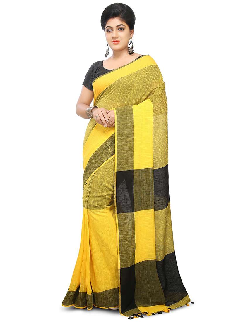 women's checks yellow colored saree with blouse