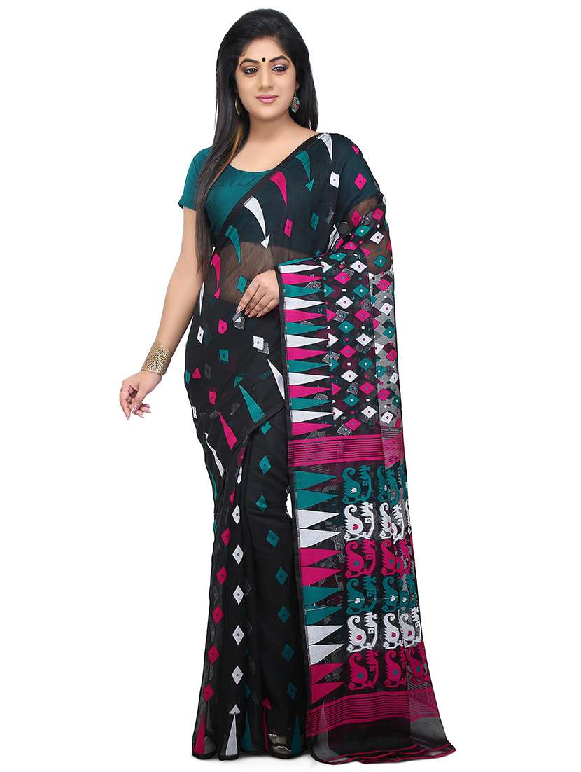 women black self design jamdani saree with blouse
