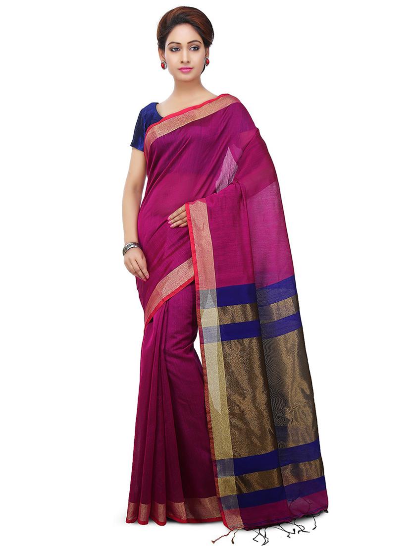 women solid with bordered saree with blouse - 20614276 -  Zoom Image - 0