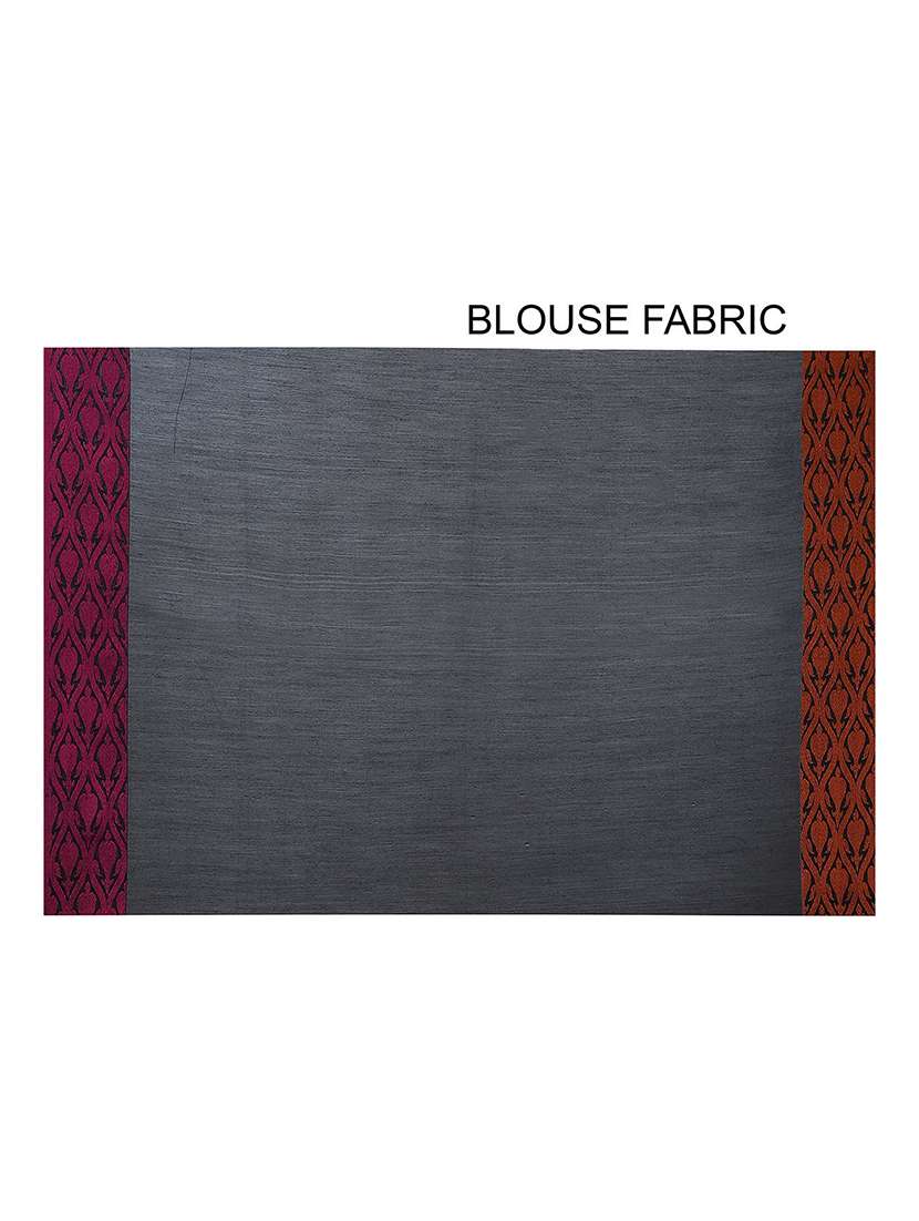 women grey & black solid handloom saree with blouse - 20614279 - Standard Image - 3
