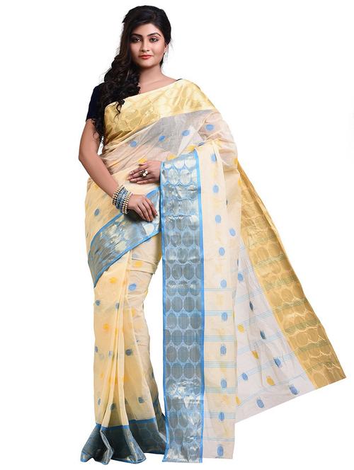 women beige self design tant saree with blouse - 20614292 - Standard Image - 0