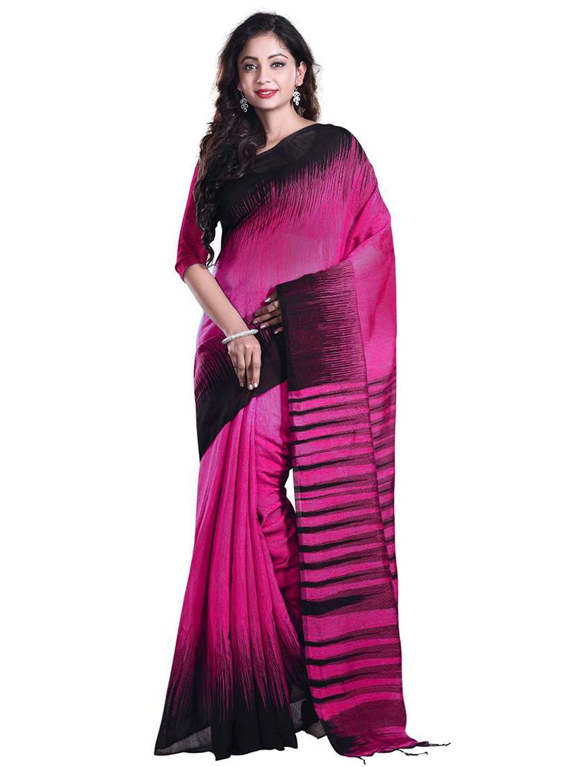 women pink printed ikat saree with blouse
