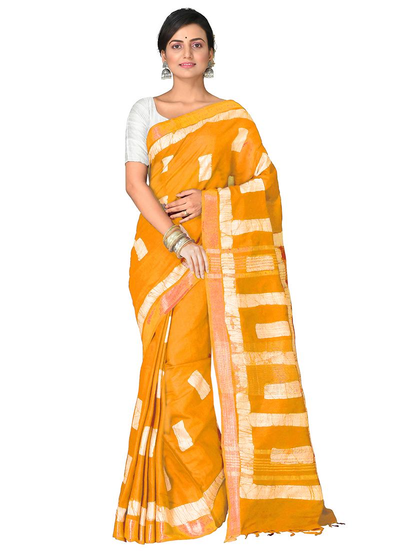 orange printed handloom saree with blouse - 20614315 - Zoom Image - 0