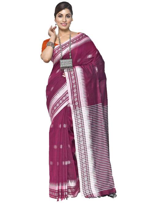 women purple self design handloom saree with blouse - 20614331 - Standard Image - 0