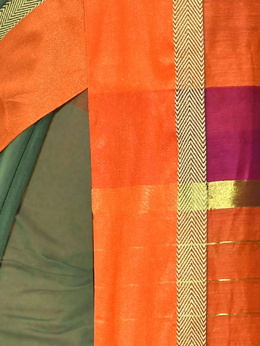 women green solid bordered saree with blouse - 20614333 -  Standard Image - 3