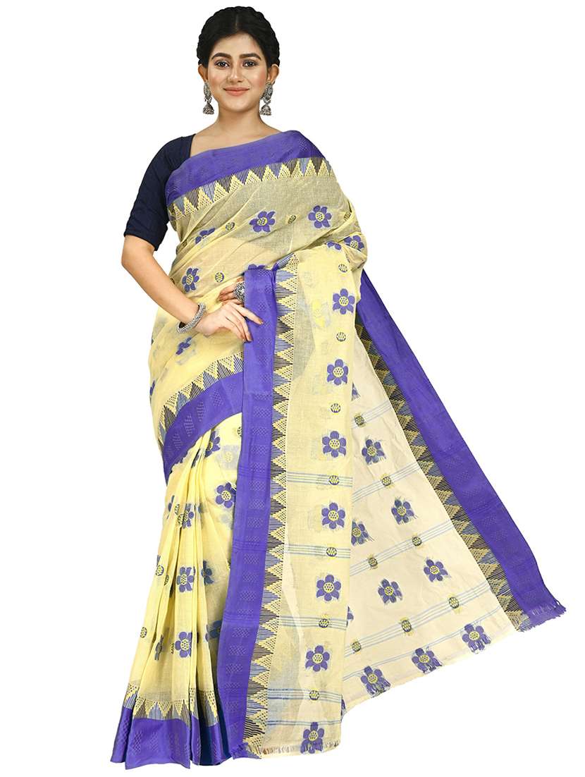 women yellow self design tant saree with blouse - 20614359 -  Zoom Image - 0