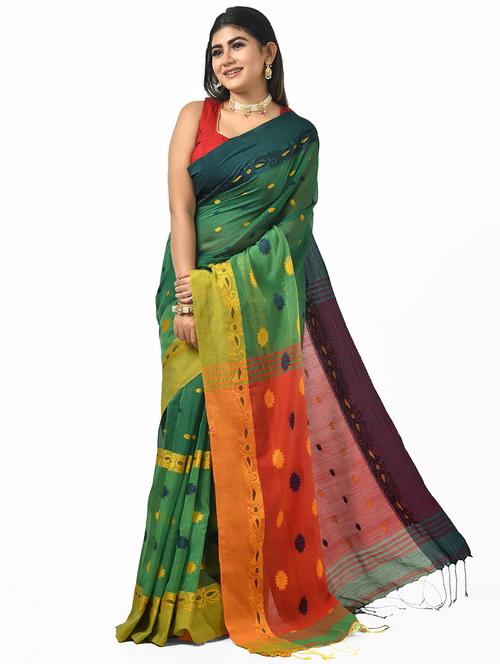 women green self design handloom saree with blouse - 20614366 -  Standard Image - 0