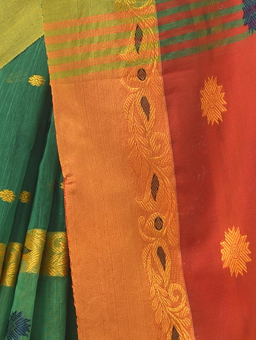 women green self design handloom saree with blouse - 20614366 - Standard Image - 3