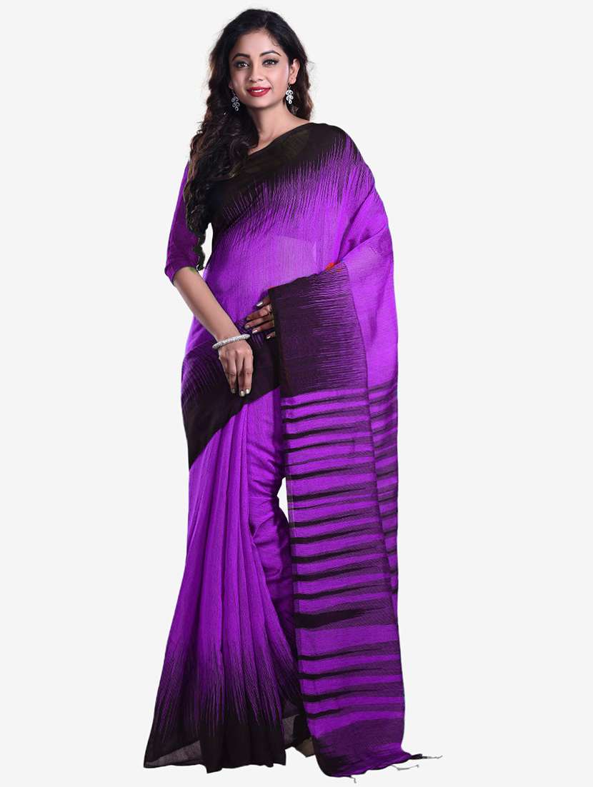 women purple ikat printed saree with blouse
