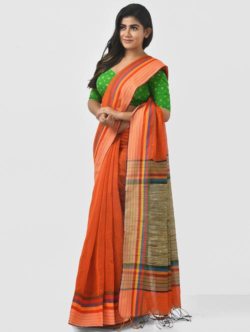 orange self design handloom saree with blouse - 20614384 - Standard Image - 0