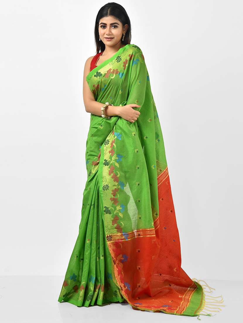 women green self design handloom saree with blouse