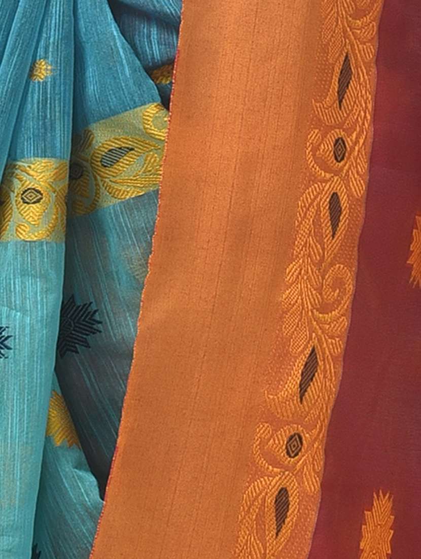 women blue self design handloom saree with blouse - 20614395 -  Standard Image - 3