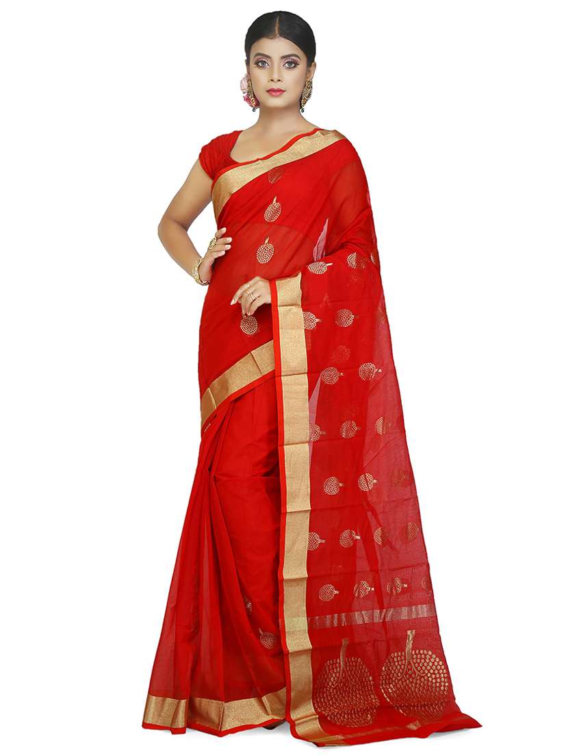 women red zari work embroidered saree with blouse - 20614423 -  Zoom Image - 0