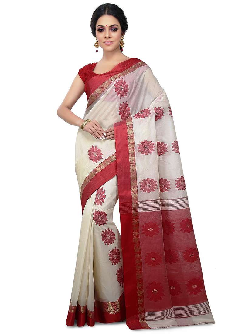 women's self design white colored saree