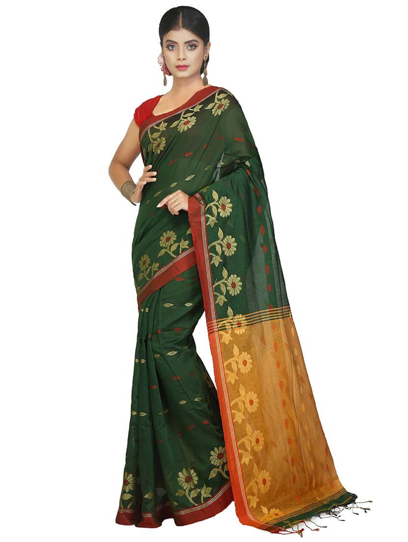 women green self design handloom saree with blouse