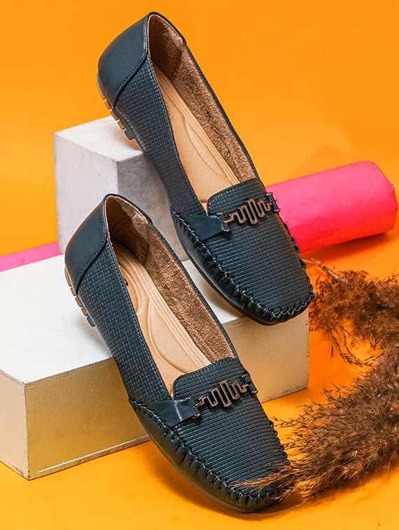 women teal blue textured slip on loafer - 20614451 -  Zoom Image - 0