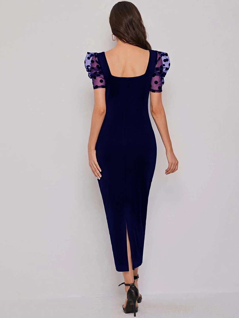 women blue detailed sleeves bodycon dress - 20614553 -  Standard Image - 3