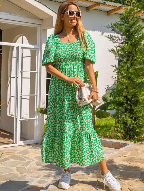 women green floral printed tiered dress - 20614586 -  Standard Image - 0