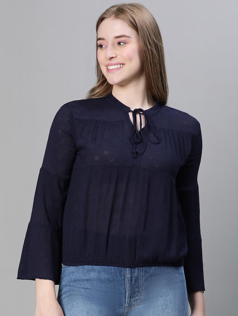 women solid tie up neck a-line top - 20615191 -  Zoom Image - 0