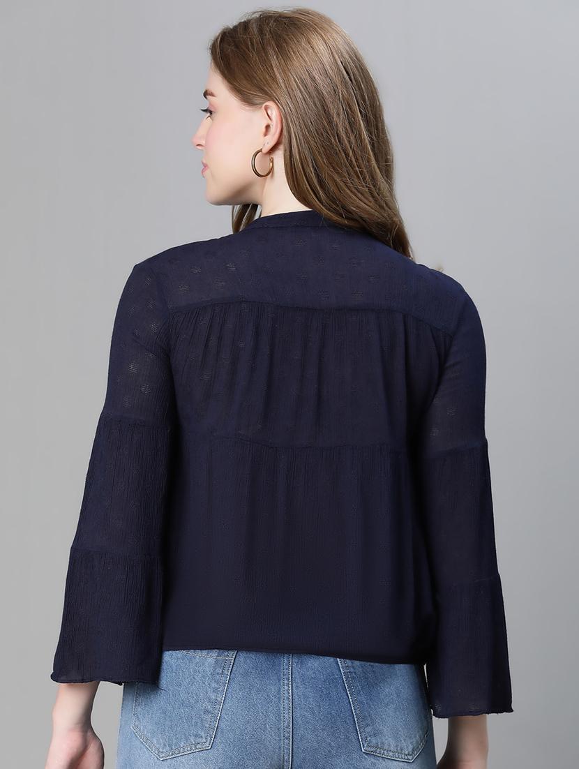 women solid tie up neck a-line top - 20615191 - Standard Image - 3