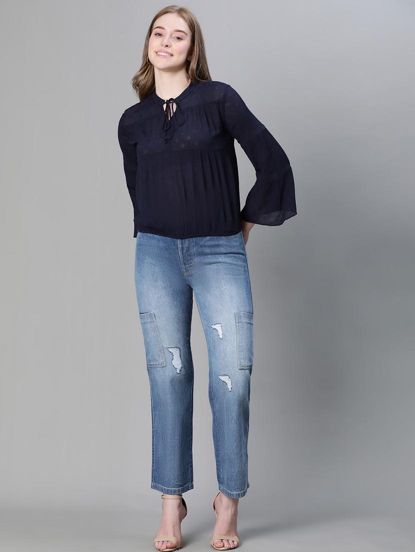 women solid tie up neck a-line top - 20615191 - Standard Image - 5