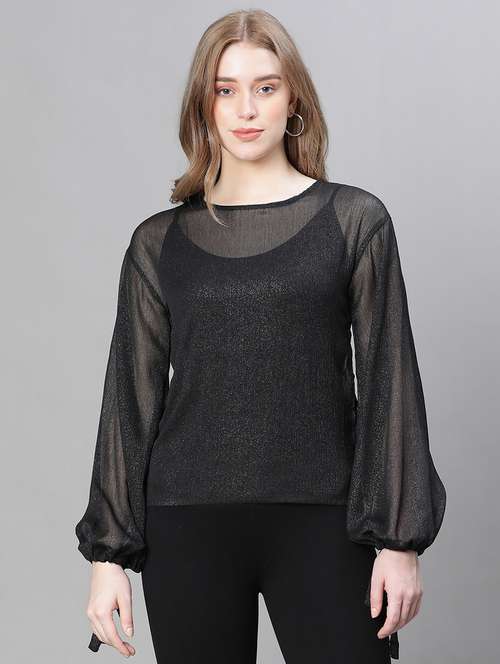 women black self designed blouson top - 20615196 - Standard Image - 0