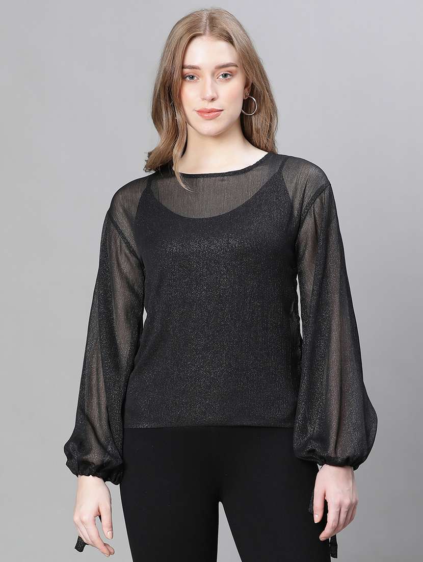 women black self designed blouson top - 20615196 - Zoom Image - 0