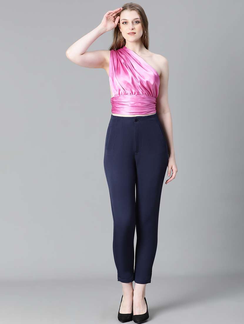 women solid single shoulder crop top - 20615197 -  Standard Image - 5