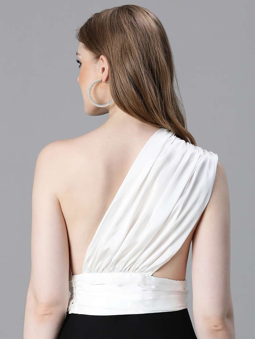 women solid single shoulder crop top - 20615199 -  Standard Image - 3