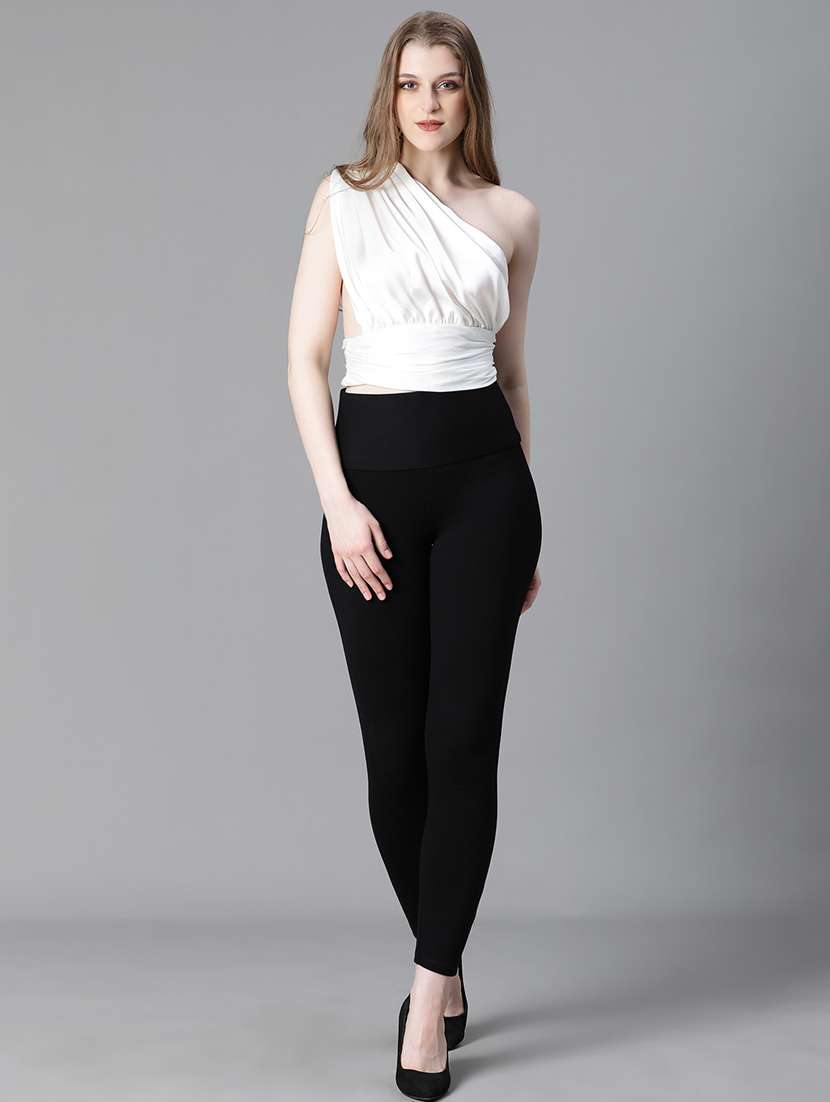 women solid single shoulder crop top - 20615199 -  Standard Image - 5