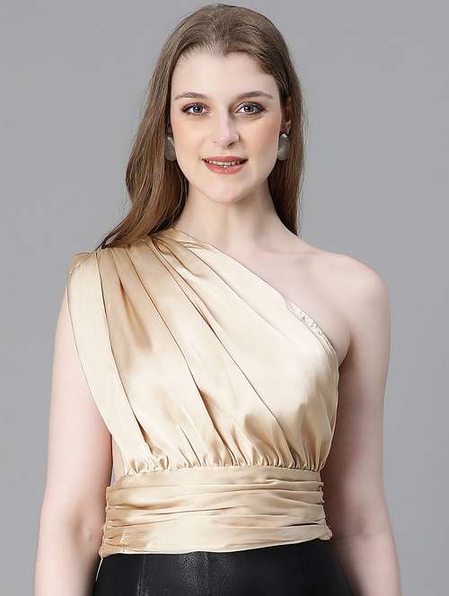 women solid single shoulder crop top - 20615200 -  Standard Image - 0