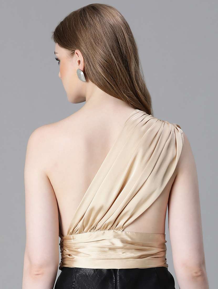 women solid single shoulder crop top - 20615200 -  Standard Image - 3