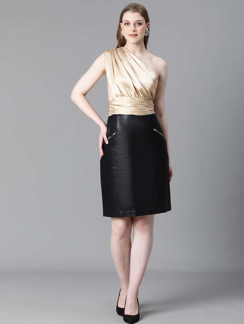 women solid single shoulder crop top - 20615200 -  Standard Image - 5