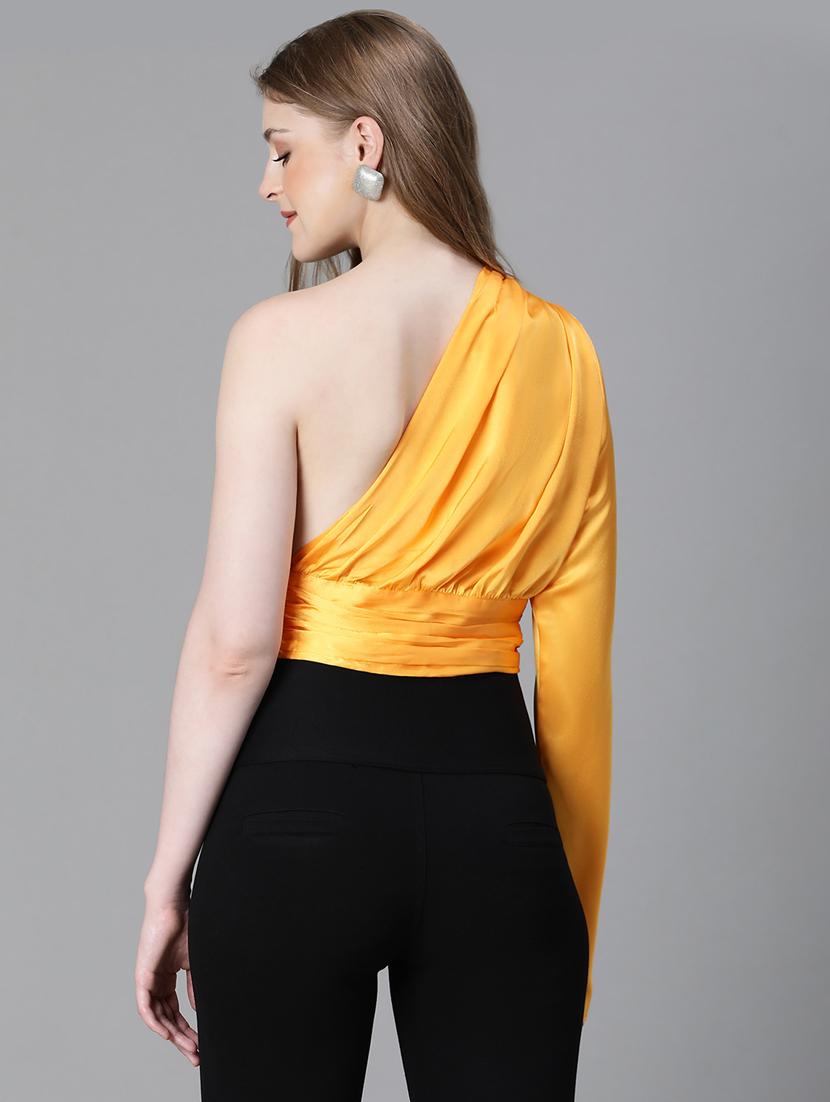 women solid single shoulder crop top - 20615201 - Standard Image - 3